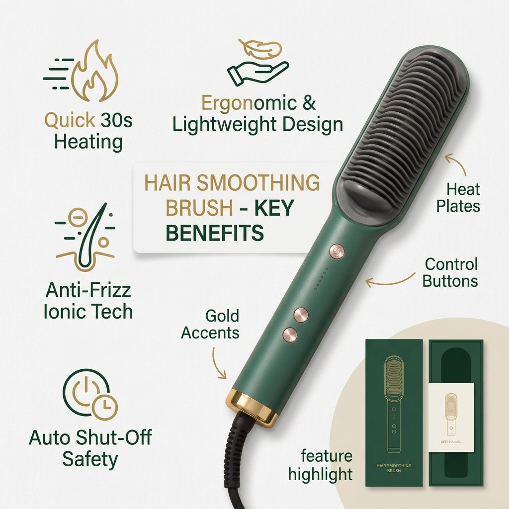 2-in-1 Ionic Hair Straightener Brush – Anti-Scalp Electric Heating Comb