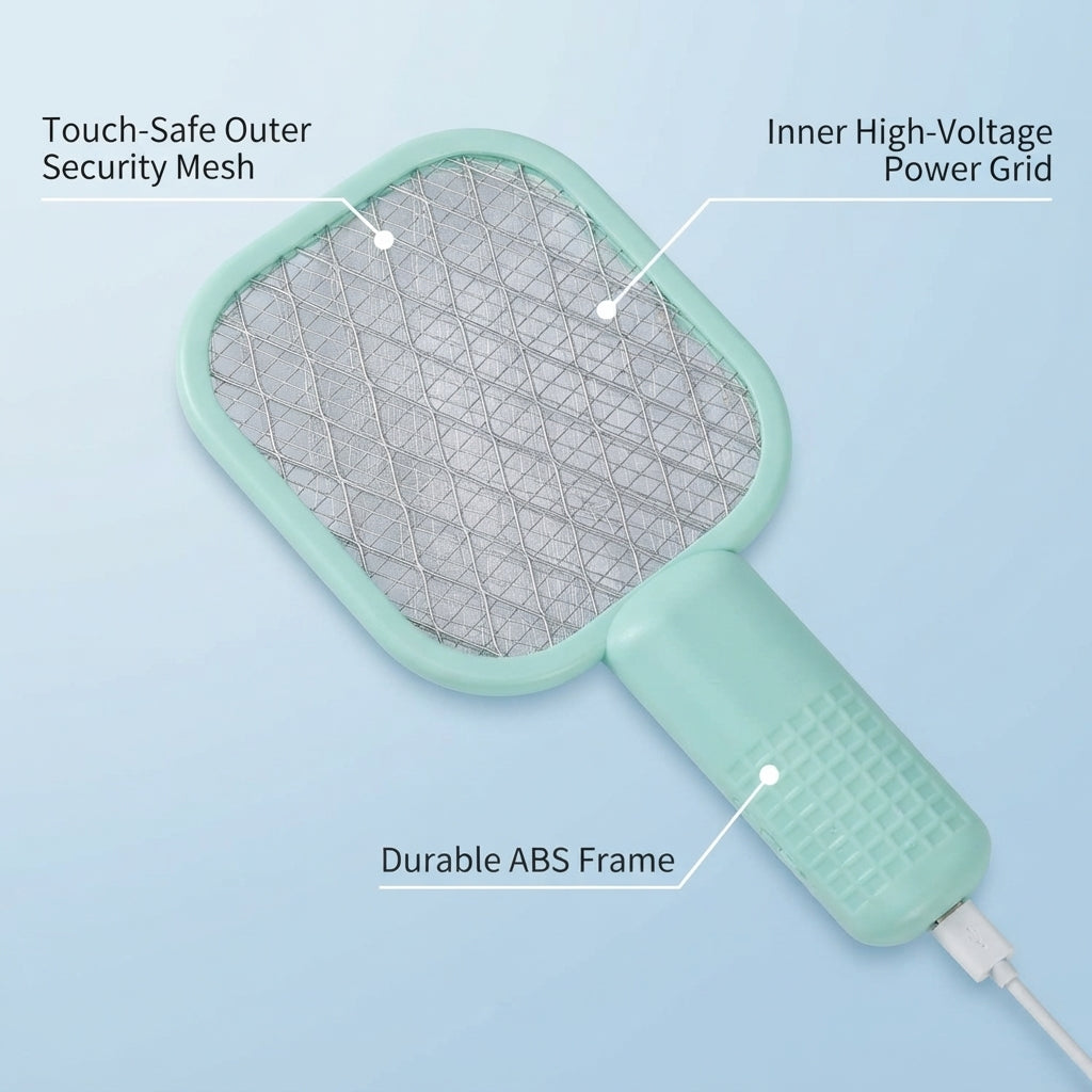Portable USB Rechargeable Electric Mosquito Zapper & Bug Swatter with Safety Mesh