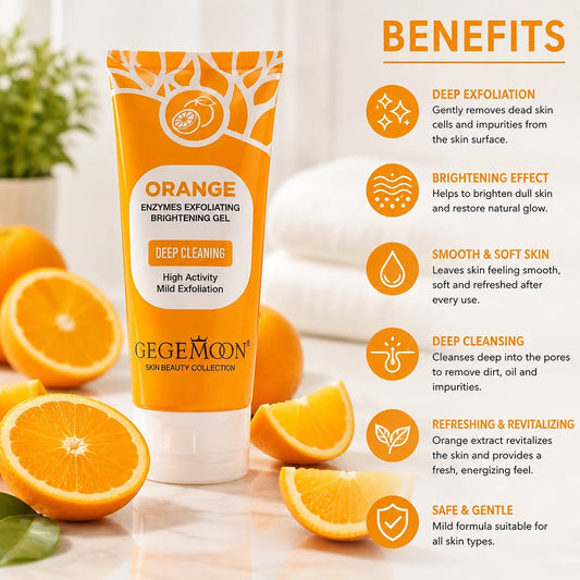 GEGEMOON Orange Enzyme Exfoliating Gel, Brightening Facial Scrub for Deep Cleansing
