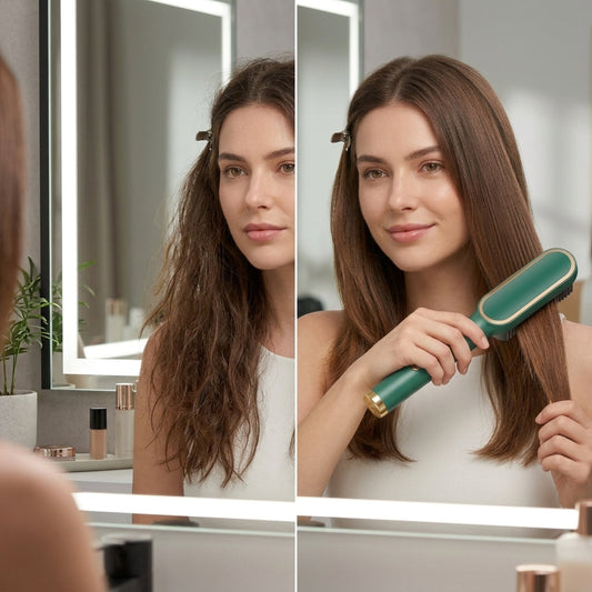 2-in-1 Ionic Hair Straightener Brush – Anti-Scalp Electric Heating Comb