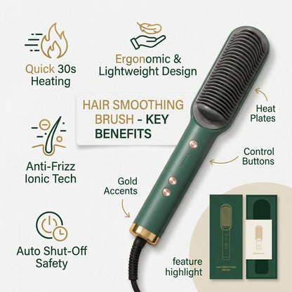 2-in-1 Ionic Hair Straightener Brush – Anti-Scalp Electric Heating Comb