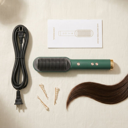 2-in-1 Ionic Hair Straightener Brush – Anti-Scalp Electric Heating Comb