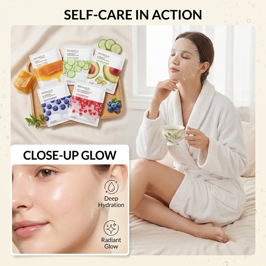 Bioaqua Whitening Face Sheet Mask Set of 6 - Hydrating & Skin Brightening