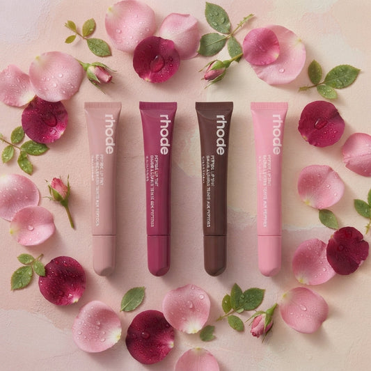 Nourishing Peptide Lip Tint Set with a glossy wash of color and deep hydration.